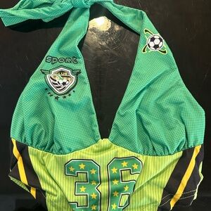 Sporty Green Crop Top with Number Design